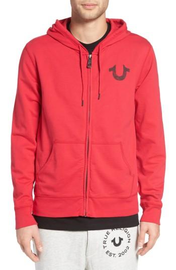 Men's True Religion Brand Jeans Zip Hoodie, Size - Red