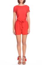 Women's Sezane Amaya Lace Trim Romper Us / 34 Fr - Red