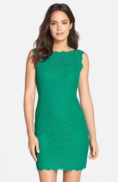 Women's Adrianna Papell Boatneck Lace Sheath Dress - Green