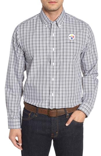 Men's Cutter & Buck Pittsburgh Steelers - Gilman Regular Fit Plaid Sport Shirt - Black