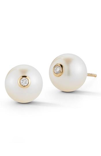 Women's Mizuki Genuine Pearl & Diamond Stud Earrings