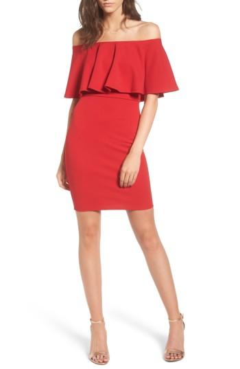 Women's Soprano Ruffle Off The Shoulder Body-con Dress - Red