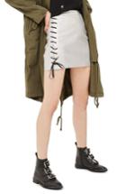Women's Topshop Lace-up Side Faux Leather Skirt Us (fits Like 0) - Metallic