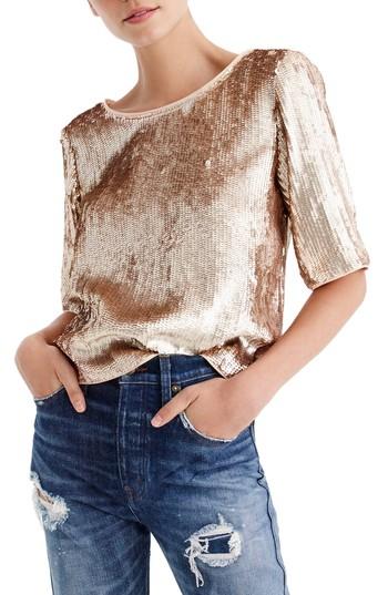 Women's J.crew Rose Gold Sequin Crop Top - Metallic