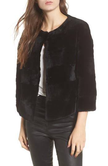 Women's Linda Richards Genuine Rex Rabbit Fur Jacket - Black