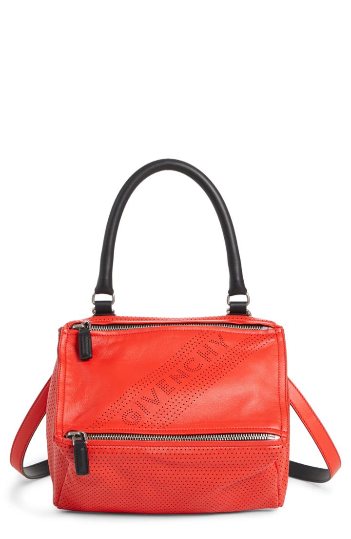 Givenchy Small Pandora Perforated Logo Leather Satchel - Red