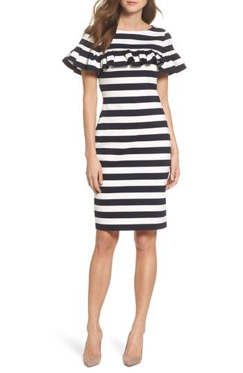 Women's Eliza J Stripe Ruffle Sheath Dress - Blue