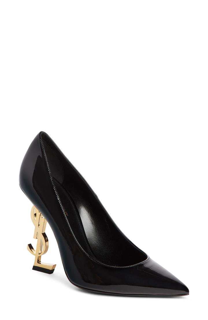 Women's Saint Laurent Opyum Ysl Pointy Toe Pump Us / 38eu - Black