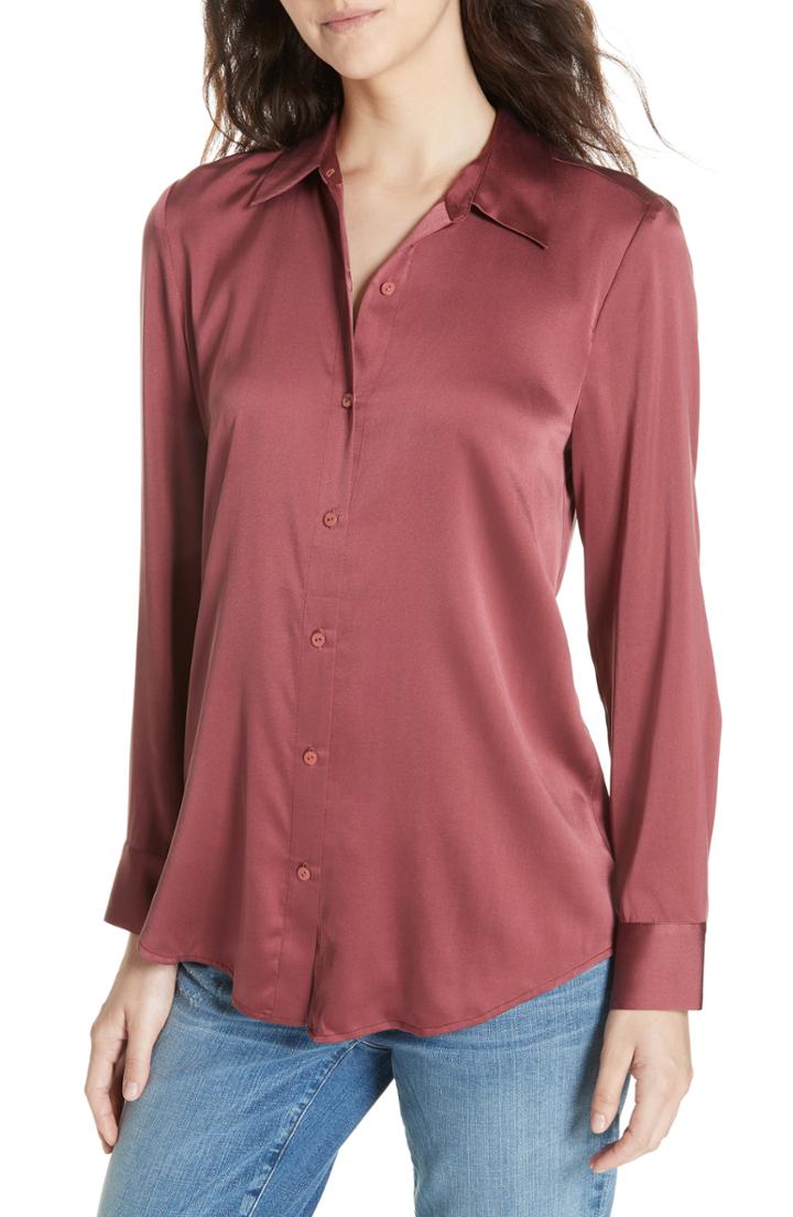 Women's Eileen Fisher Stretch Silk Shirt - Red