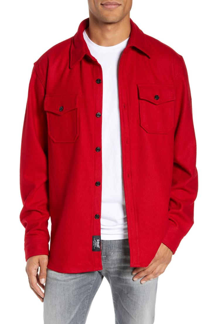 Men's Schott Nyc Cpo Wool Blend Work Shirt - Red