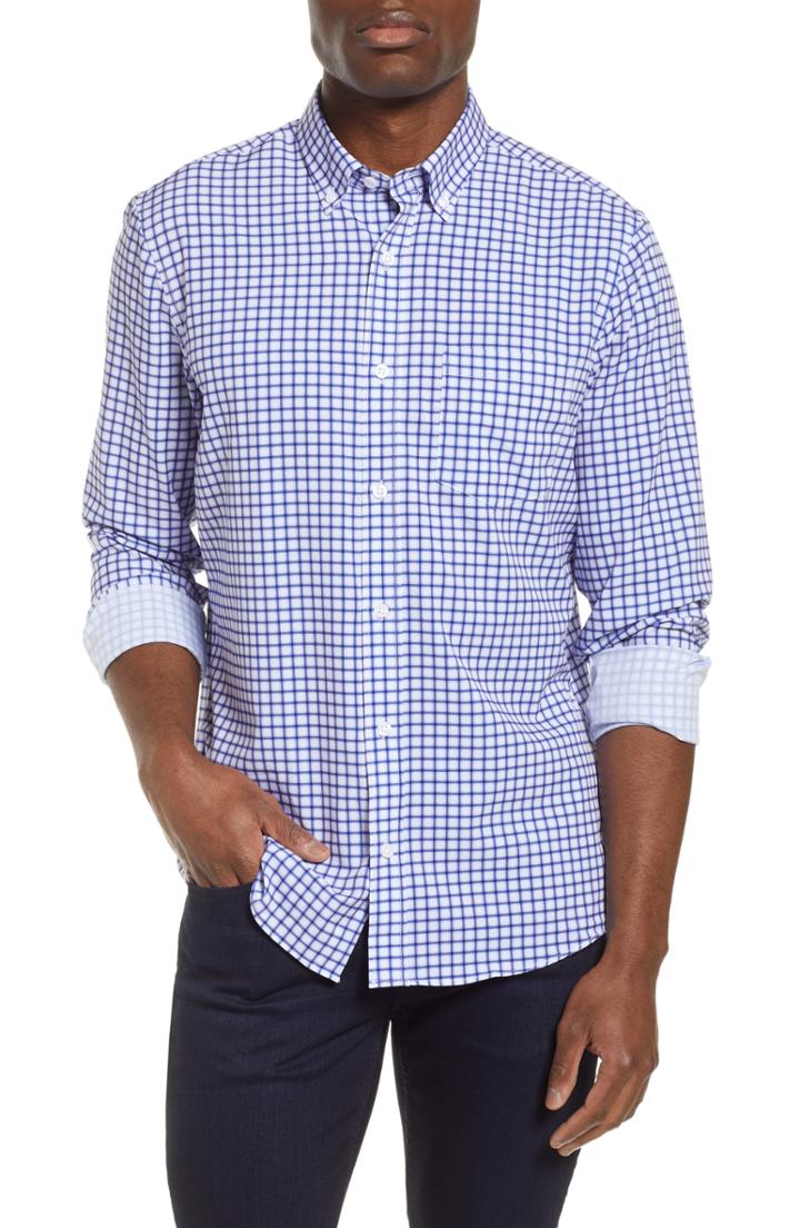 Men's Nordstrom Men's Shop Trim Fit Performance Sport Shirt - Purple