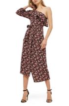 Women's Topshop Print Ruffle One-shoulder Midi Dress Us (fits Like 0) - Red