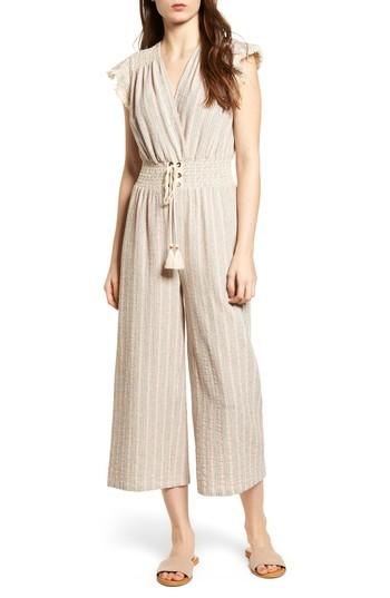 Women's Moon River Stripe Lace-up Jumpsuit - Grey