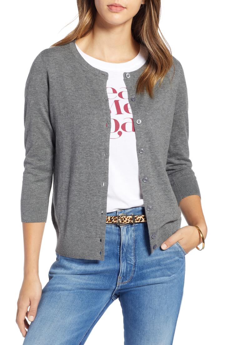 Women's 1901 Cotton Blend Cardigan, Size - Grey