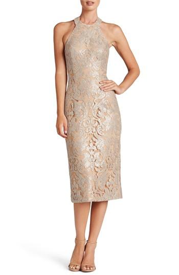 Women's Dress The Population Cassie Sequin Midi Dress - Metallic