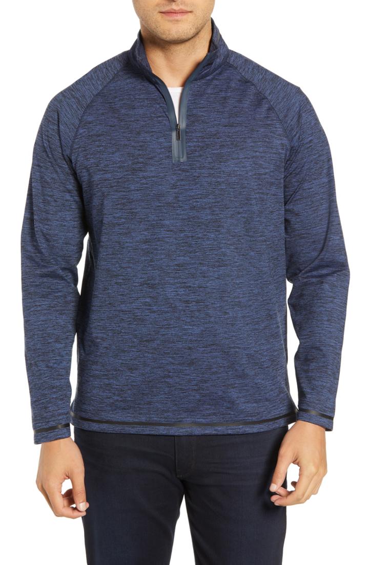 Men's Bugatchi Quarter Zip Pullover, Size - Blue