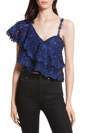 Women's Alice + Olivia Saba Ruffle One-shoulder Top - Blue