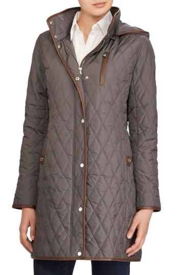 Women's Lauren Ralph Lauren Faux Leather Trim Quilted Coat - White