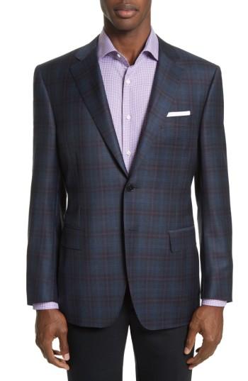 Men's Canali Kei Classic Fit Plaid Wool Sport Coat S Eu - Blue