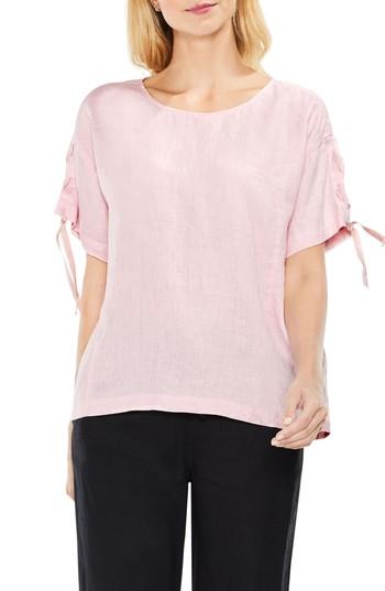 Women's Two By Vince Camuto Drop Shoulder Lace-up Sleeve Linen Top, Size - Pink