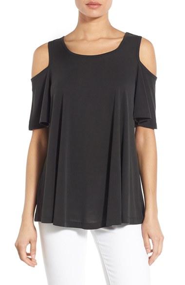 Women's Bobeau Cold Shoulder Flutter Sleeve Top - Black