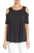 Women's Bobeau Cold Shoulder Flutter Sleeve Top - Black