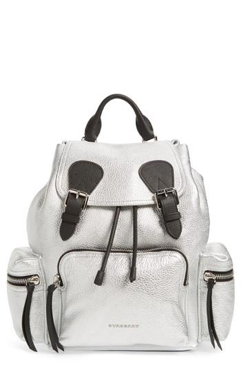 Burberry Medium Rucksack Metallic Leather Backpack - Metallic