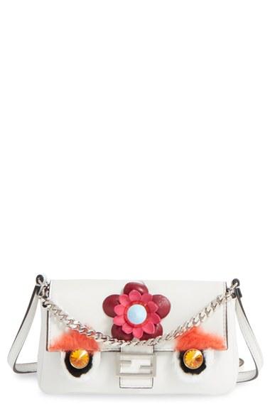 Fendi 'monster' Leather & Genuine Rabbit Fur Micro Baguette -