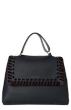 Orciani Large Sveva Velvet Trim Calfskin Leather Satchel -