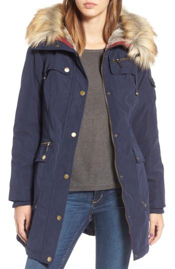 Women's 1 Madison Anorak Parka With Faux Fur Trim - Blue