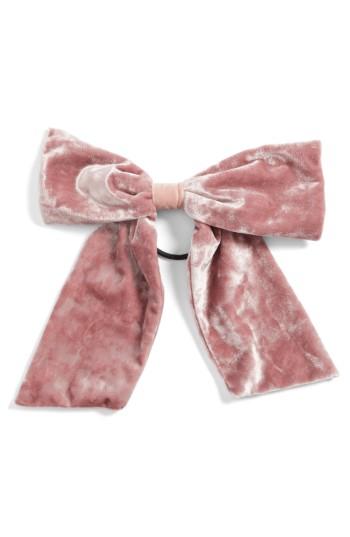 Tasha Velvet Bow Ponytail Holder, Size - Pink