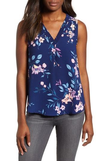 Women's Gibson Stretch Crepe Split Neck Sleeveless Blouse - Blue