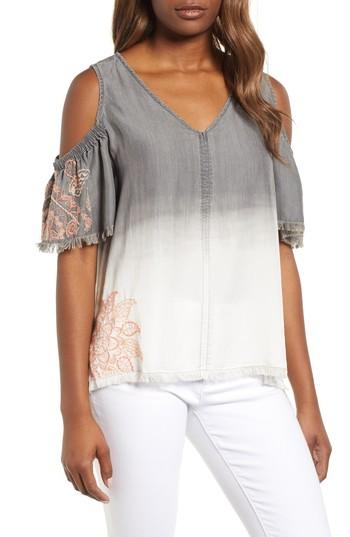Women's Billy T Dip Dye Embroidered Cold Shoulder Blouse - Green