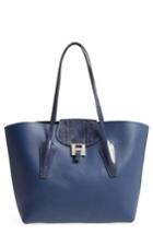 Michael Kors Large Bancroft Leather Tote With Genuine Snakeskin Trim - Blue