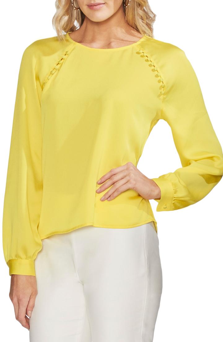 Women's Vince Camuto Button Shoulder Bubble Sleeve Satin Blouse - Yellow