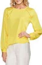 Women's Vince Camuto Button Shoulder Bubble Sleeve Satin Blouse - Yellow