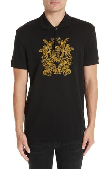 Men's Versace Collection Embroidered Medusa Polo - Black