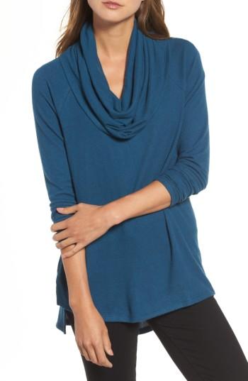 Women's Gibson Convertible Neckline Cozy Fleece Tunic, Size - Blue