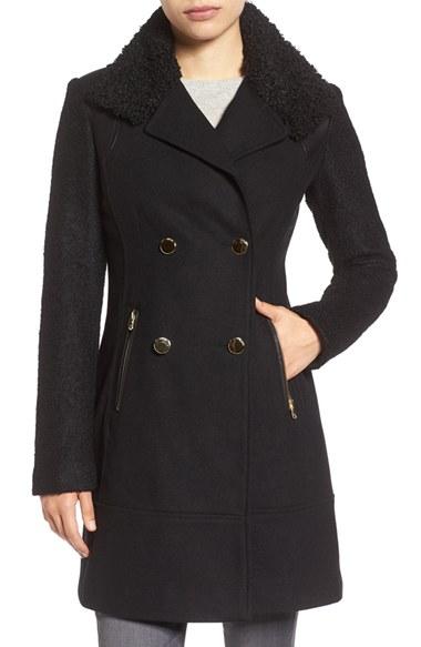 Women's Guess Boucle Sleeve Wool Blend Military Coat