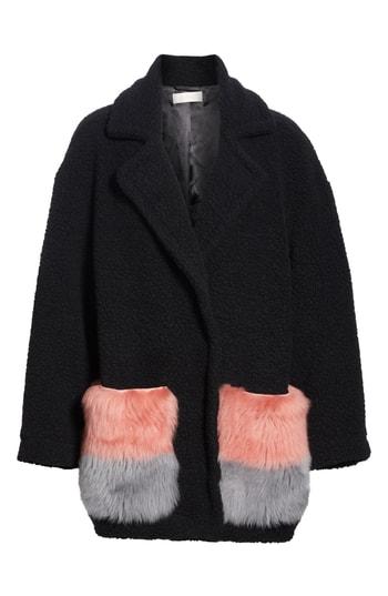 Women's Anne Vest Berri Wool Blend Coat With Genuine Shearling Pockets Us / 42 De - Black