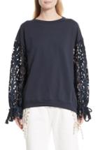Women's See By Chloe Lace Sleeve Jersey Top - Blue
