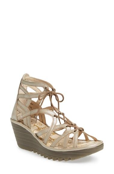 Women's Fly London 'yuke' Platform Wedge Sandal -8.5us / 39eu - Metallic