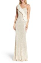 Women's Badgley Mischka Ruffle Sequin One-shoulder Gown - Beige