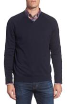 Men's Nordstrom Men's Shop Saddle Shoulder Cotton & Cashmere V-neck Sweater, Size - Blue