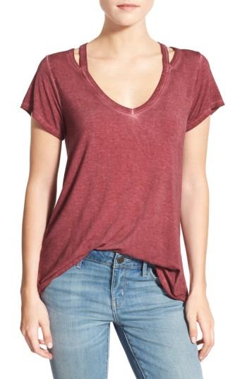 Women's Treasure & Bond Oil Wash Cutout Tee - Red