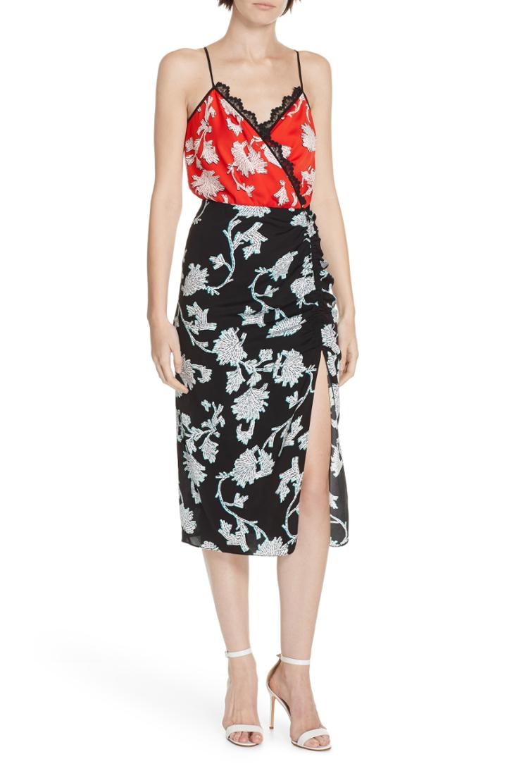 Women's Dvf Ebony Two-tone Faux Wrap Midi Dress - Black