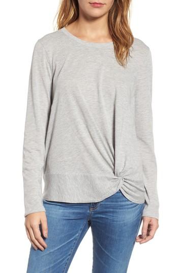 Women's Caslon Long Sleeve Front Knot Tee - Grey