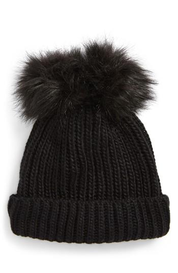 Women's Natasha Faux Fur Double Pom Beanie -
