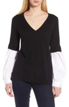 Women's Trouve Woven Sleeve Sweater, Size - Black