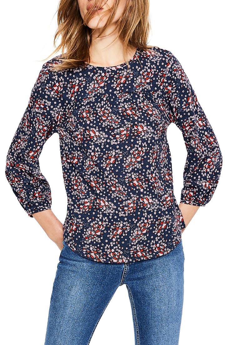 Women's Boden Freya Floral Cotton Jersey Peasant Blouse